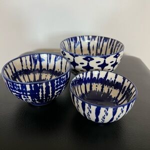 West Elm Indigo and Cream Ceramic Bowl Trio